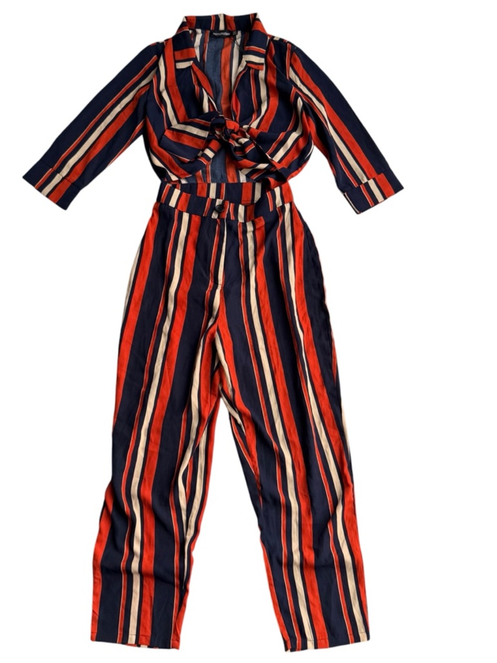 NWT PrettyLittleThing Striped Tie Front Jumpsuit US 2 - Picture 2 of 7